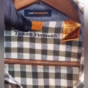 Taylor Vintage Large Luxe Performance Plaid Flannel Button-Up Olive Cabincore